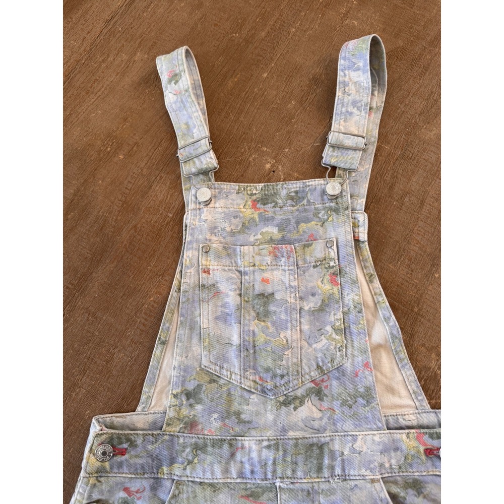 Anthropologie pilcro  denim shortalls abstract floral raw hem overall shorts 26 - Picture 3 of 8